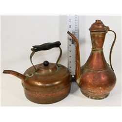 LOT OF 2 ANTIQUE COPPER TEA,COFFEE POT
