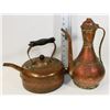 Image 1 : LOT OF 2 ANTIQUE COPPER TEA,COFFEE POT