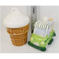 TWO VINTAGE COOKIE JARS, ONE SHAPED AS A GOLF