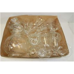 FLAT OF VINTAGE ETCHE GLASS WARE-MOST ARE CRYSTAL