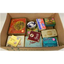 BOX OF VINTAGE COLLECTOR CIGARETTE TINS AND MORE
