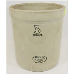 3 GALLON MEDALTA POTTERIES CROCK.