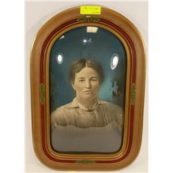 ANTIQUE CURVED GLASS FRAMED PICTURE
