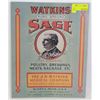 Image 1 : REPRODUCTION WATKINS PURE GROUND SAGE SIGN