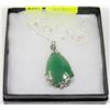 Image 1 : TEAR DROP SHAPED GREEN AGATE PENDANT ON CHAIN