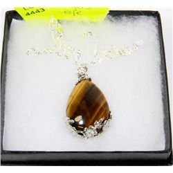 TEAR DROP SHAPED TIGERS EYE PENDANT ON CHAIN
