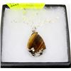 Image 1 : TEAR DROP SHAPED TIGERS EYE PENDANT ON CHAIN