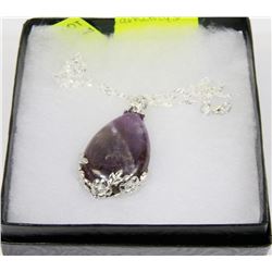 TEAR DROP SHAPED AMETHYST PENDANT ON CHAIN
