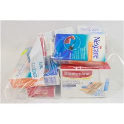 BAG OF ASSORTED ADHESIVE BANDAGES AND MORE