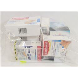 BAG OF ASSORTED ADHESIVE BANDAGES AND MORE