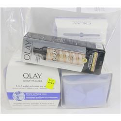 LOT WITH 3 PACKS OF OLAY DAILY FACIALS, AND 1