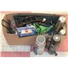 Image 1 : BOX OF MISC ITEMS INCL THERMOS, KEYBOARD