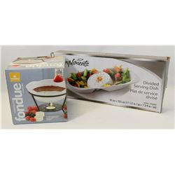 STOKES FONDUE SET SOLD WITH A DIVIDED SERVING DISH