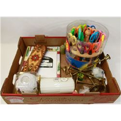 ESTATE FLAT OF CANDLES BRASS AND CRAFTING SCISSORS