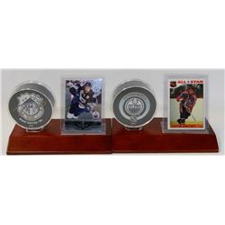 LOT OF 2 PUCK/CARD DISPLAYS OF WAYNE GRETZKY AND