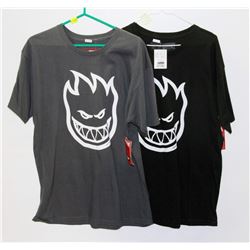 LOT OF 2 SPITFIRE T-SHIRTS - GREY & BLACK - LARGE
