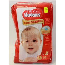 2 PACKS OF 32 HUGGIES LITTLE SNUGGLERS DIAPERS