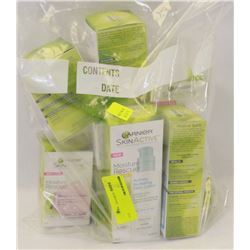 BAG OF ASSORTED GARNIER SKIN CARE PRODUCTS