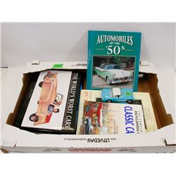 ESTATE FLAT WITH DIE CAST CAR, HARDCOVER CAR BOOKS