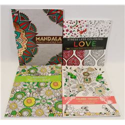 LOT OF 4 NEW ADULT COLOURING BOOKS