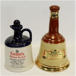 2 COLLECTIBLE STONEWARE DECORATIVE DECANTERS