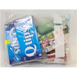 BAG OF Q-TIPS, SCENTED CANDLES, BAND AIDS, AND