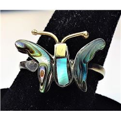 12)  ABALONE BUTTERFLY RING  FREE SIZE