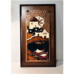 5)  LOT OF 2 WOODEN, COPPER & ENAMEL