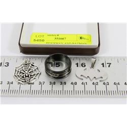 LOT OF SPIDERMAN AND BATMAN SYMBOL PENDANTS AND