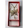 Image 1 : 12)  GOLD TONE & CLEAR CRYSTAL BUTTERFLY