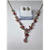 Image 1 : 28)  SILVER TONE & PINK CRYSTAL Y NECKLACE