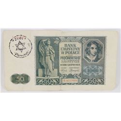 NAZI WWII BANK NOTE JEWISH GHETTO WARSAU 50.