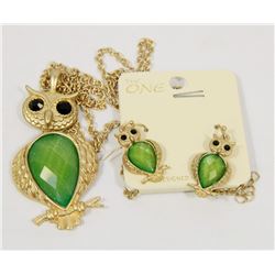 GREEN OWL NECKLACE SET