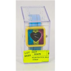 NEW SHAGWEAR WATCH, HEART FACE, BLUE STRAP