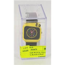 NEW SHAGWEAR WATCH, YELLOW SQUARE FACE, BLACK STRAP