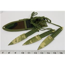 LOT OF 3 CAMO THROWING KNIVES W/ SHEATH