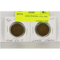 LOT OF 2 LARGE PENNIES, 1918  AND 1919