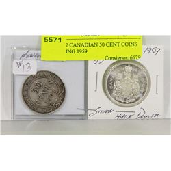 LOT OF 2 CANADIAN 50 CENT COINS INCLUDING 1959