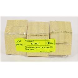 LOT OF 3 FASHION RING & EARRING SETS -2 RED AND 1