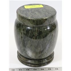 GREEN MARBLE DESIGN STONE LIDDED JAR/URN 7" TALL