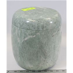 GREEN MARBLE DESIGN STONE LIDDED JAR/URN 9" TALL