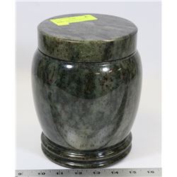 GREEN MARBLE DESIGN STONE LIDDED JAR/URN 7" TALL