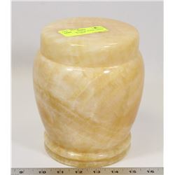 ALABASTER COLOR  STONE LIDDED JAR/URN - 7" TALL