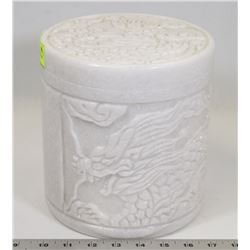 ORIENTAL DESIGN STONE LIDDED JAR/URN 9" TALL