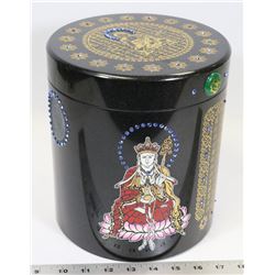 BUDDA  STONE LIDDED JAR/URN 9" TALL WITH RHINESTONE