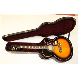 EPIPHONE EJ200 GUITAR WITH NEW HARD CASE.