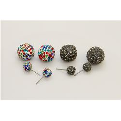 2 PAIRS OF NEW "DOUBLE THE FUN" SPARKLE BALLS STUD