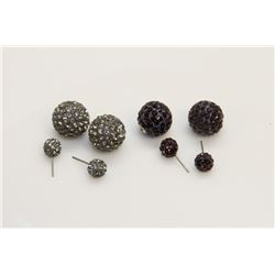 2 PAIRS OF NEW "DOUBLE THE FUN" SPARKLE BALLS STUD
