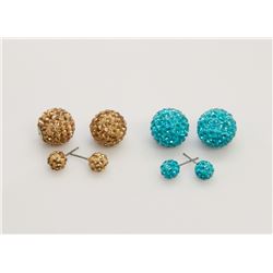 2 PAIRS OF NEW "DOUBLE THE FUN" SPARKLE BALLS STUD