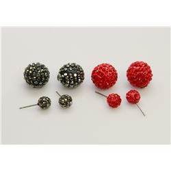 2 PAIRS OF NEW "DOUBLE THE FUN" SPARKLE BALLS STUD